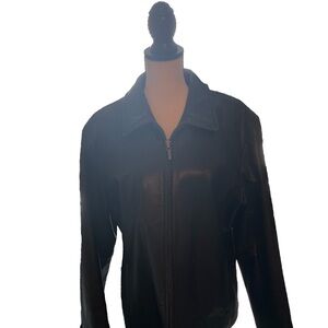 Women's Black Leather Jacket zip XL